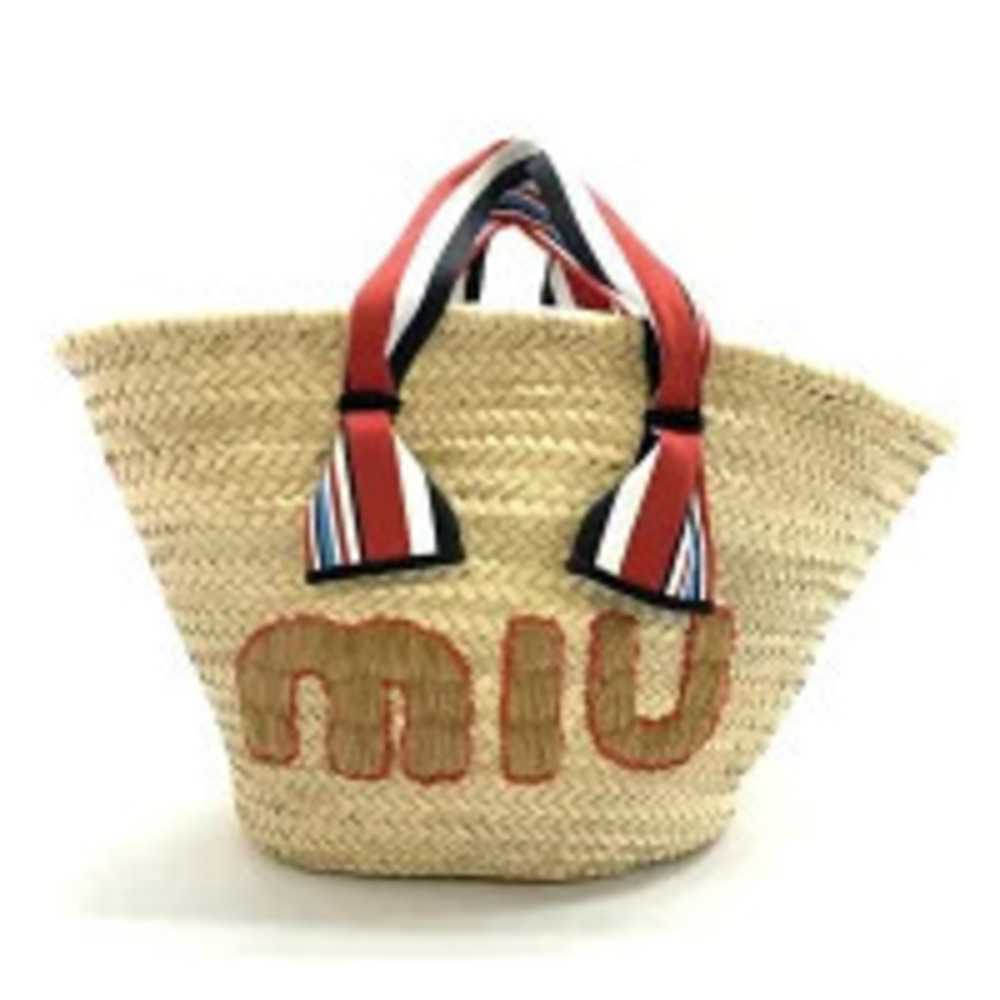 Miu Miu Basket Bag Handbag Raffia Straw Tan Beige